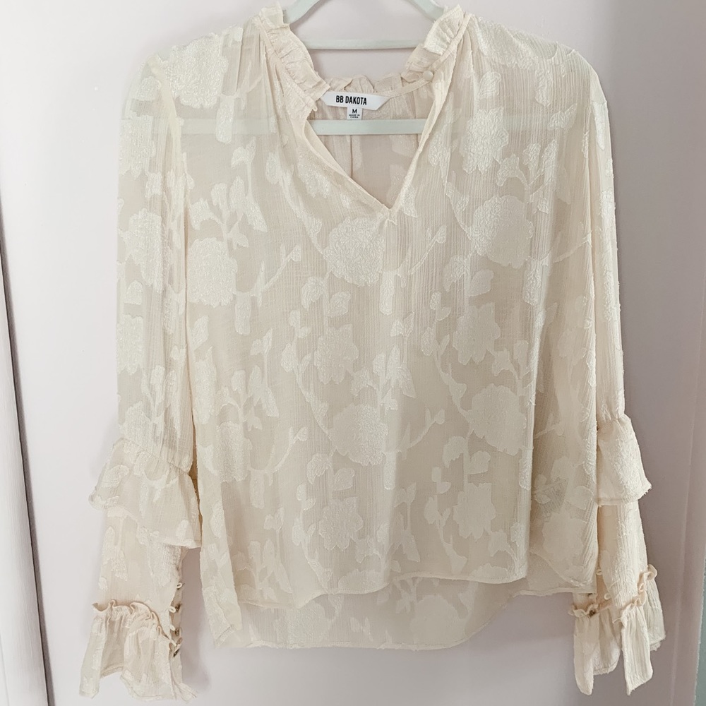BB Dakota Women's I Heart Drama Floral Jacquard Chiffon Top